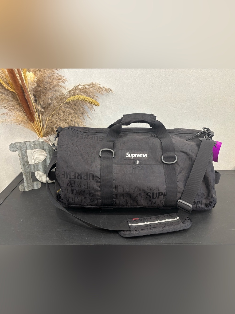 Supreme SS19 Black Embossed Logo Duffel Bag